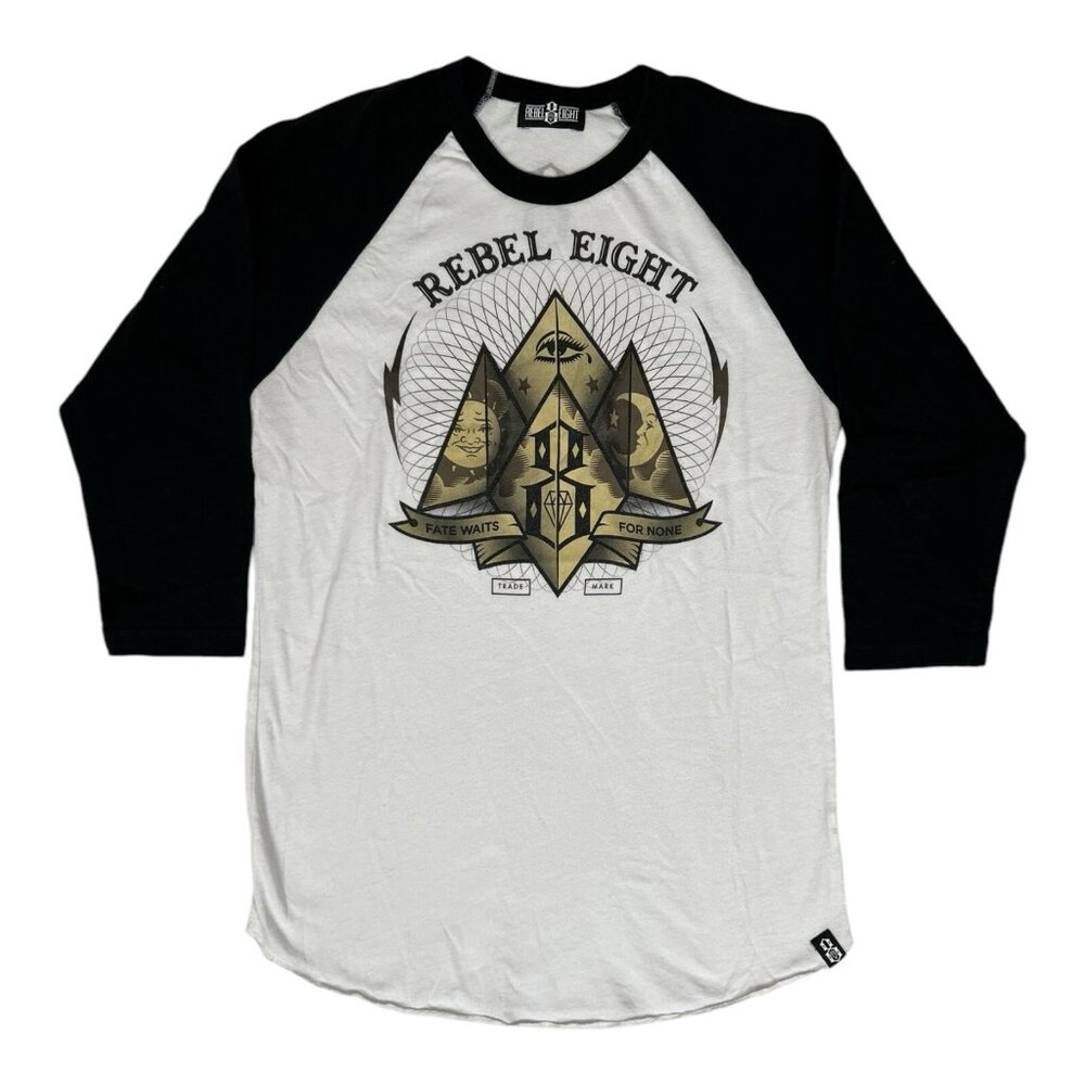 Vintage Rebel 8 Raglan Shirt Size Small 3/4 Sleeve Y2K